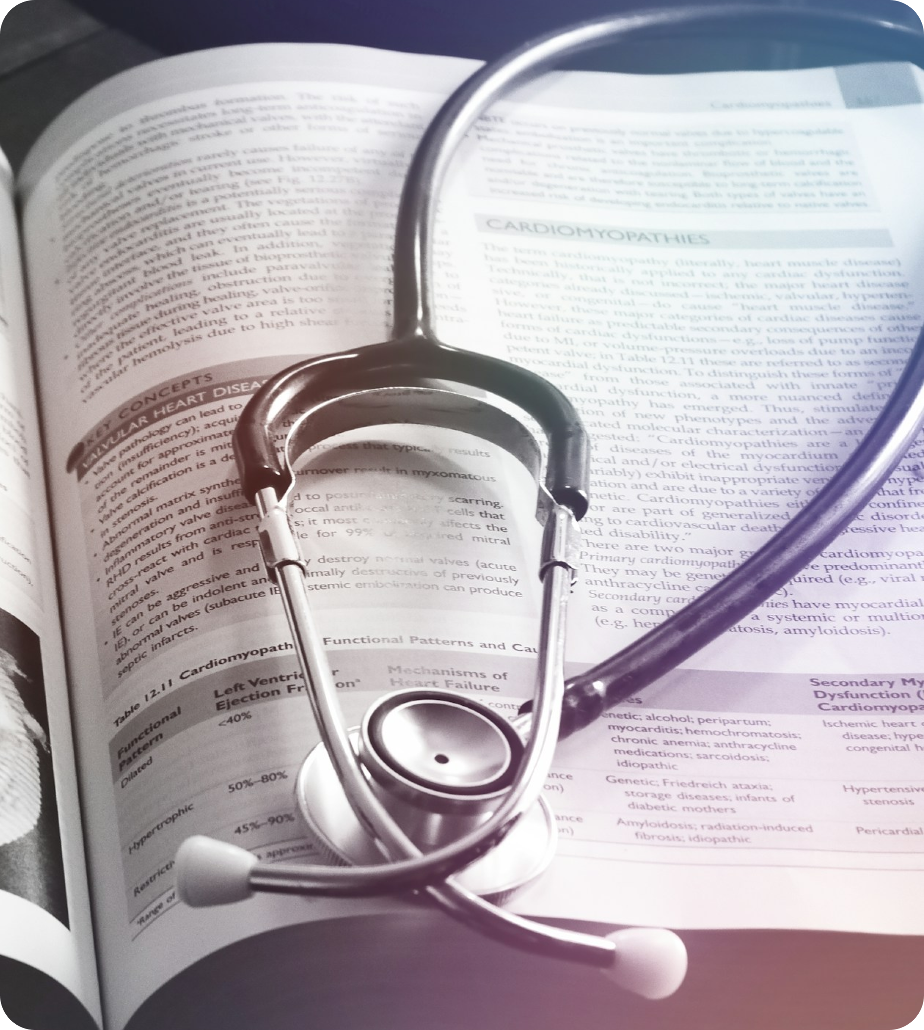 Stethoscope on a medical textbook